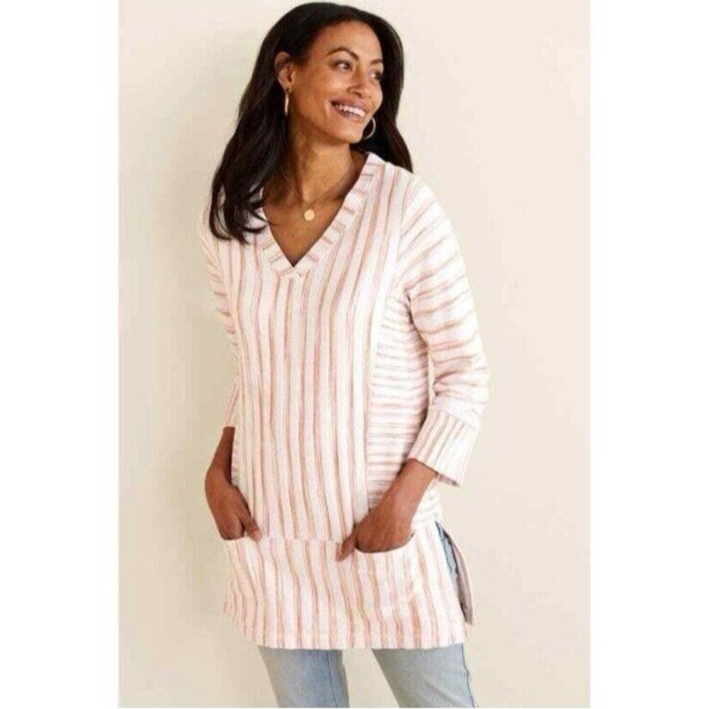 NWT Soft Surroundings Briza Medium Women's Striped Tunic Top Orange White